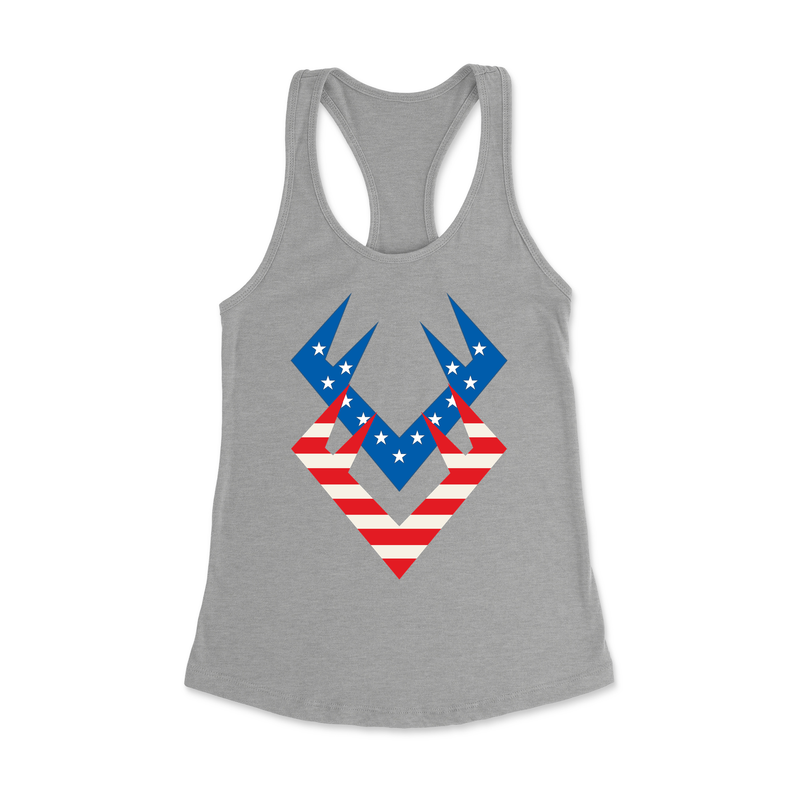 CrossFit By The Horns Stars and Stripes Red & Blue Horns Womens - Racerback Tank