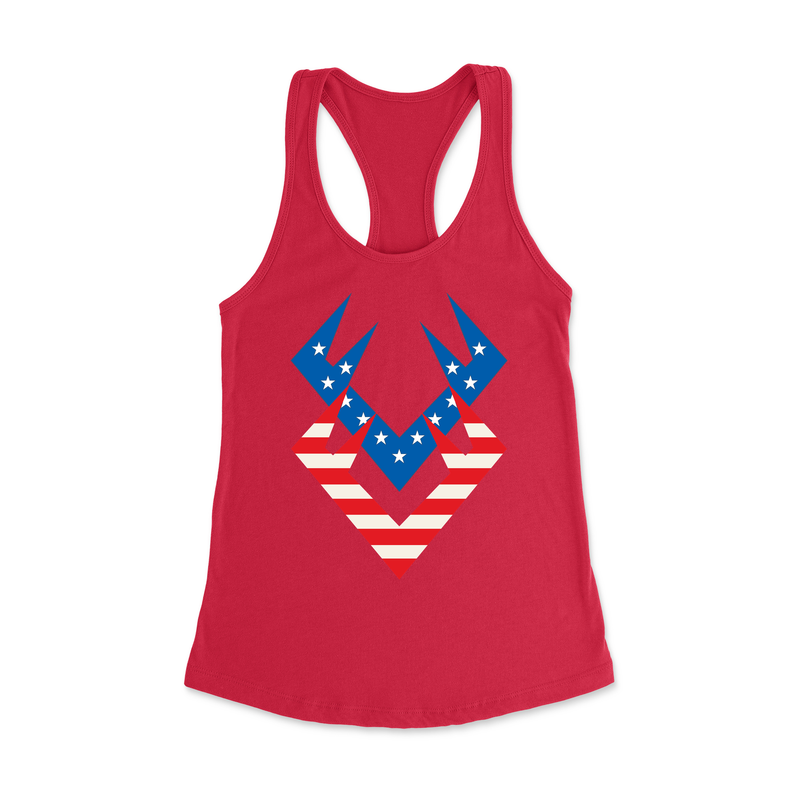 CrossFit By The Horns Stars and Stripes Red & Blue Horns Womens - Racerback Tank