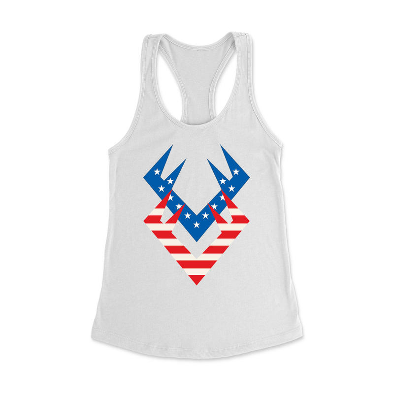 CrossFit By The Horns Stars and Stripes Red & Blue Horns Womens - Racerback Tank