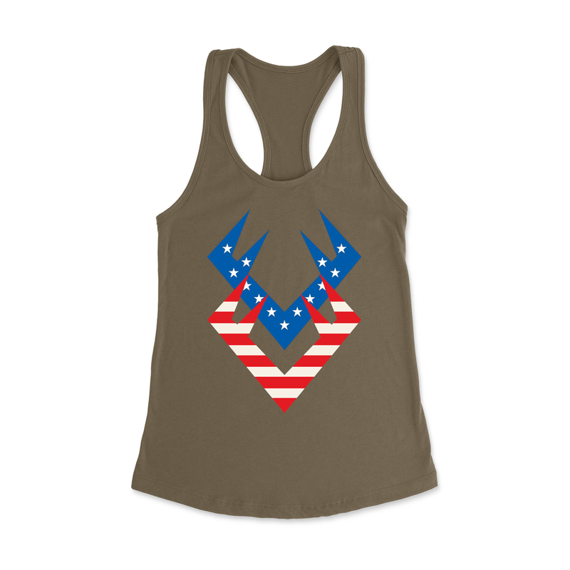 CrossFit By The Horns Stars and Stripes Red & Blue Horns Womens - Racerback Tank