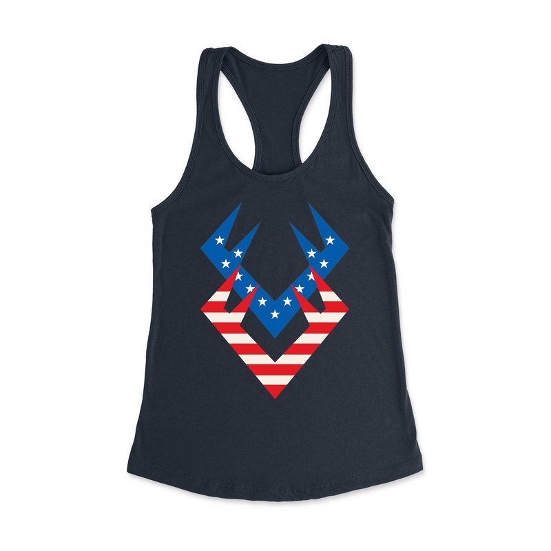 CrossFit By The Horns Stars and Stripes Red & Blue Horns Womens - Racerback Tank