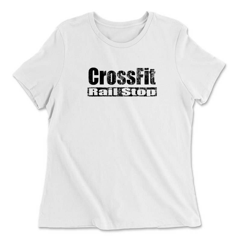 CrossFit Rail Stop Distressed (Black) Womens - Relaxed Jersey T-Shirt