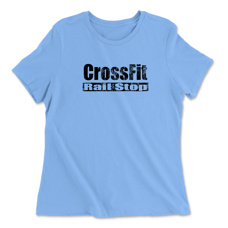 CrossFit Rail Stop Distressed (Black) Womens - Relaxed Jersey T-Shirt